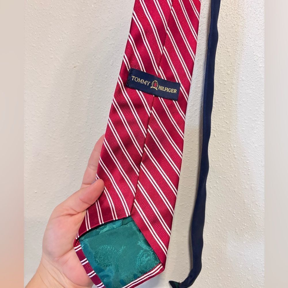 Tommy Hilfiger Red and White Diagonal Striped Tie